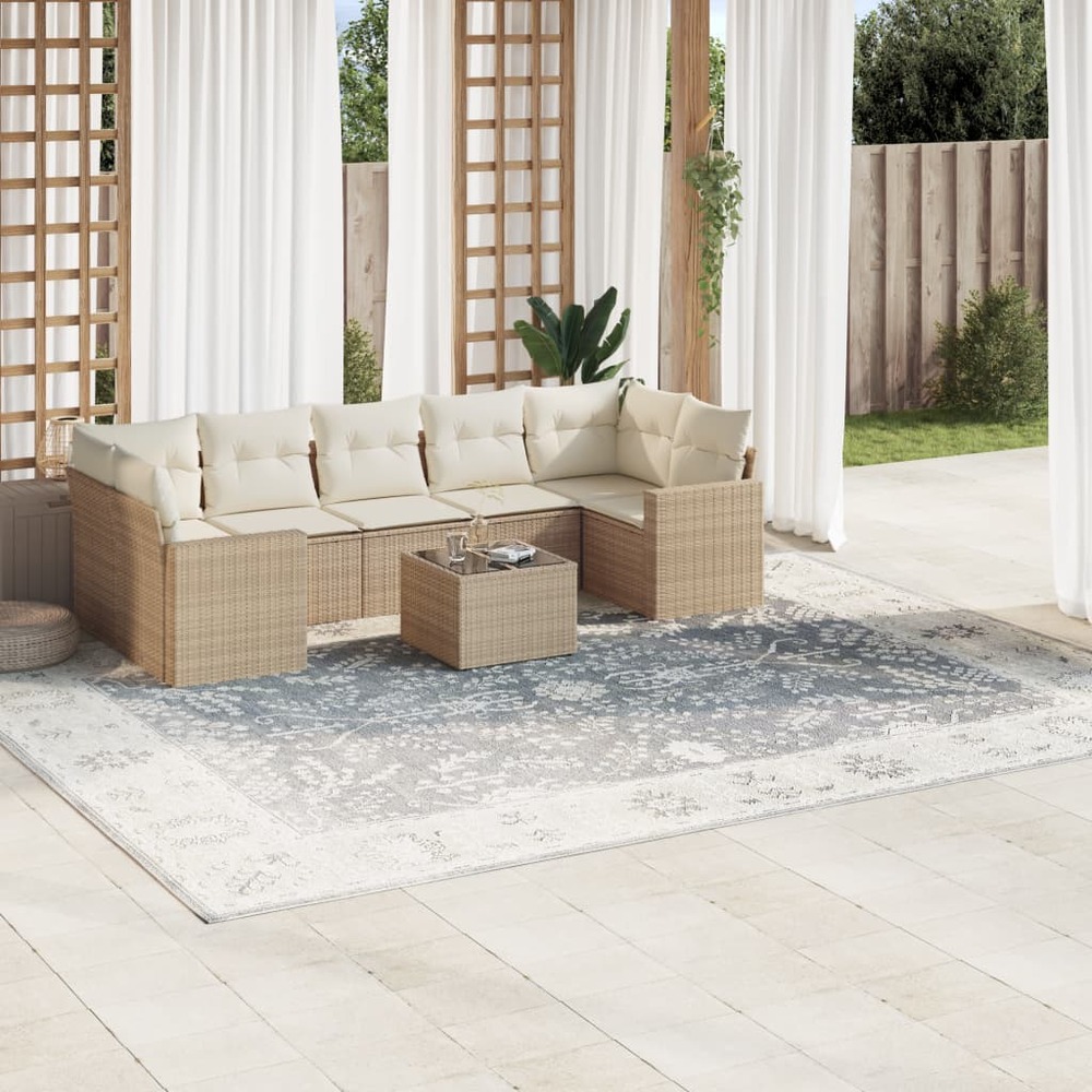 Salon de jardin avec coussins 8 pcs beige résine tressée