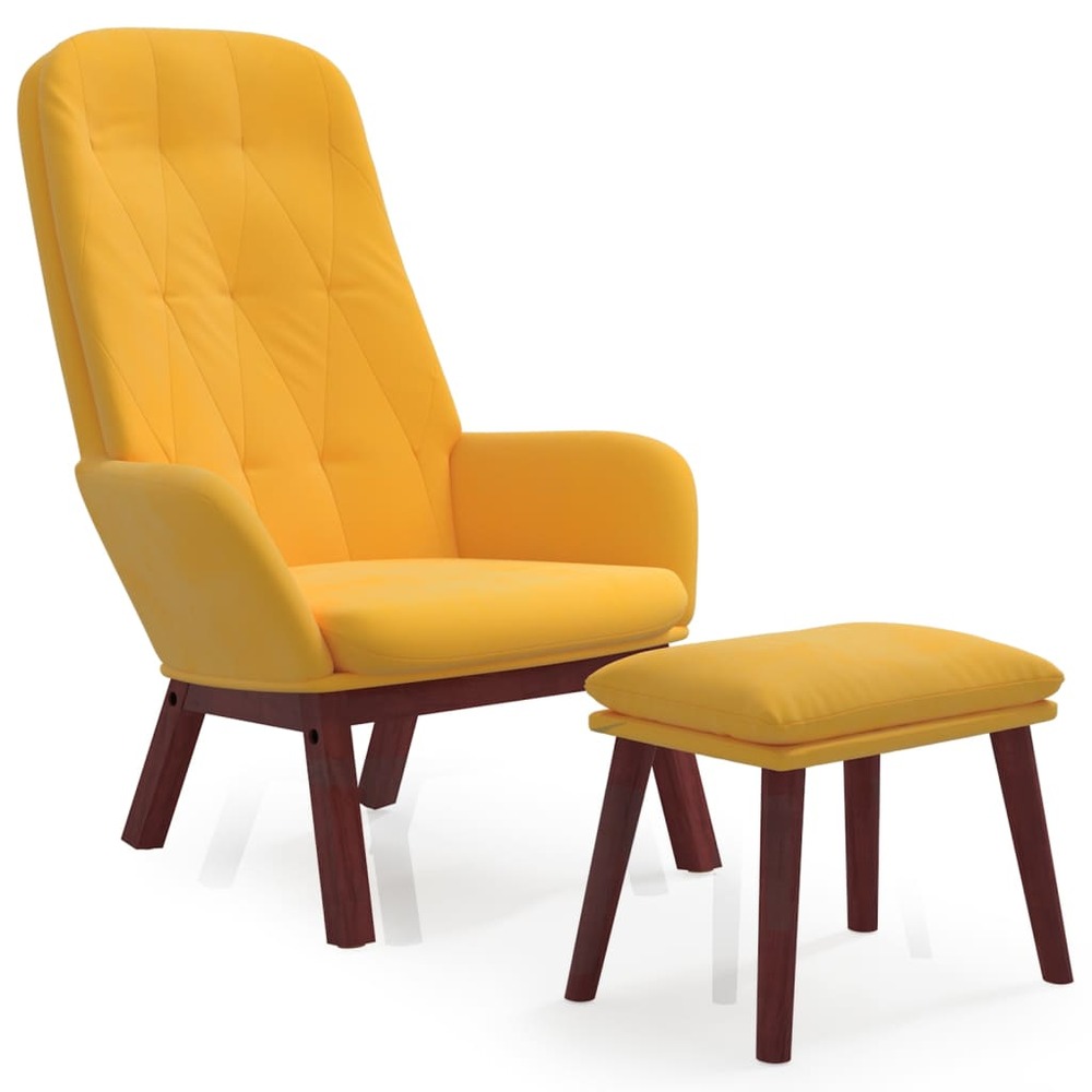 Chaise de relaxation avec repose-pied jaune moutarde velours