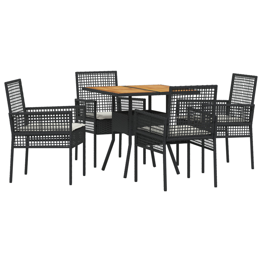Ensemble de salle à manger de jardin 5 pièces avec coussins noir poly rattan
