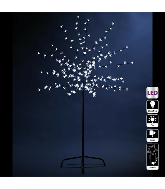 Déco de noël arbre lumineux prunus 200 led blanc froid h 150 cm