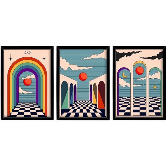 Ensemble de 3 tableaux décoratifs arc en ciel