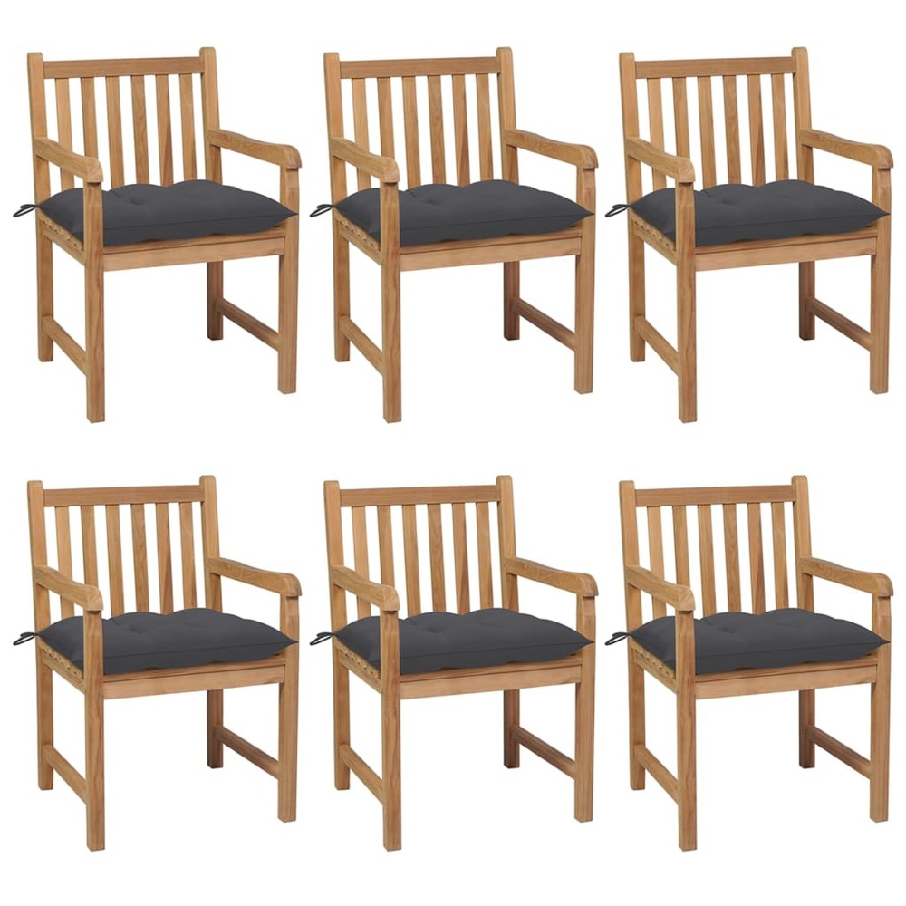 Chaises de jardin lot de 6 avec coussins anthracite teck solide