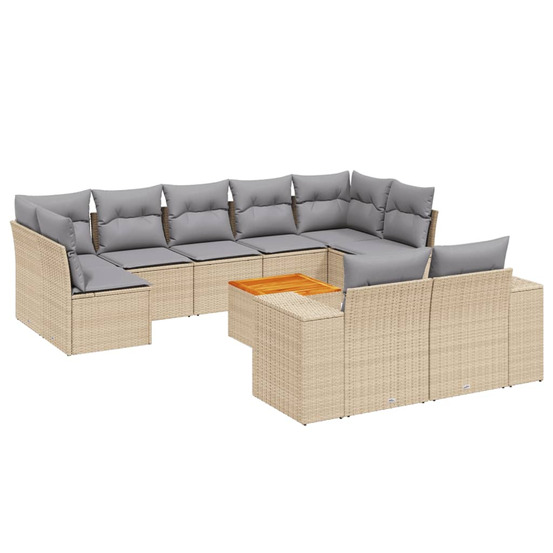 Salon de jardin avec coussins 10 pcs beige résine tressée