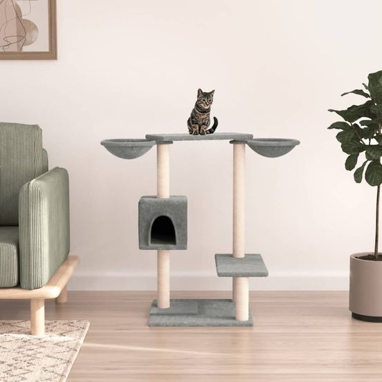 Arbre à chat en peluche avec griffoirs et niches gris clair 82 cm
