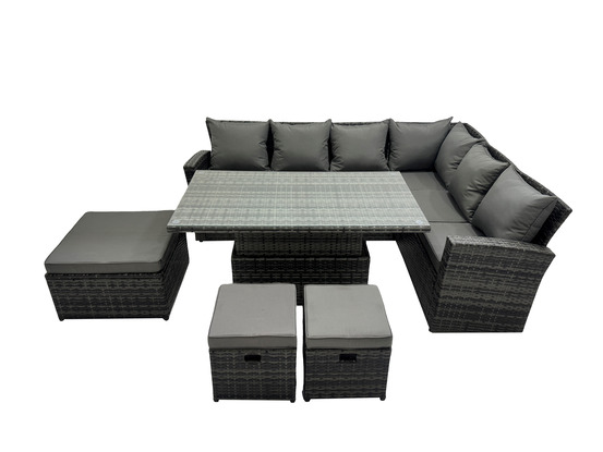 9 places salon de jardin extérieur en résine avec 3 tabourets gris foncé mixte right het