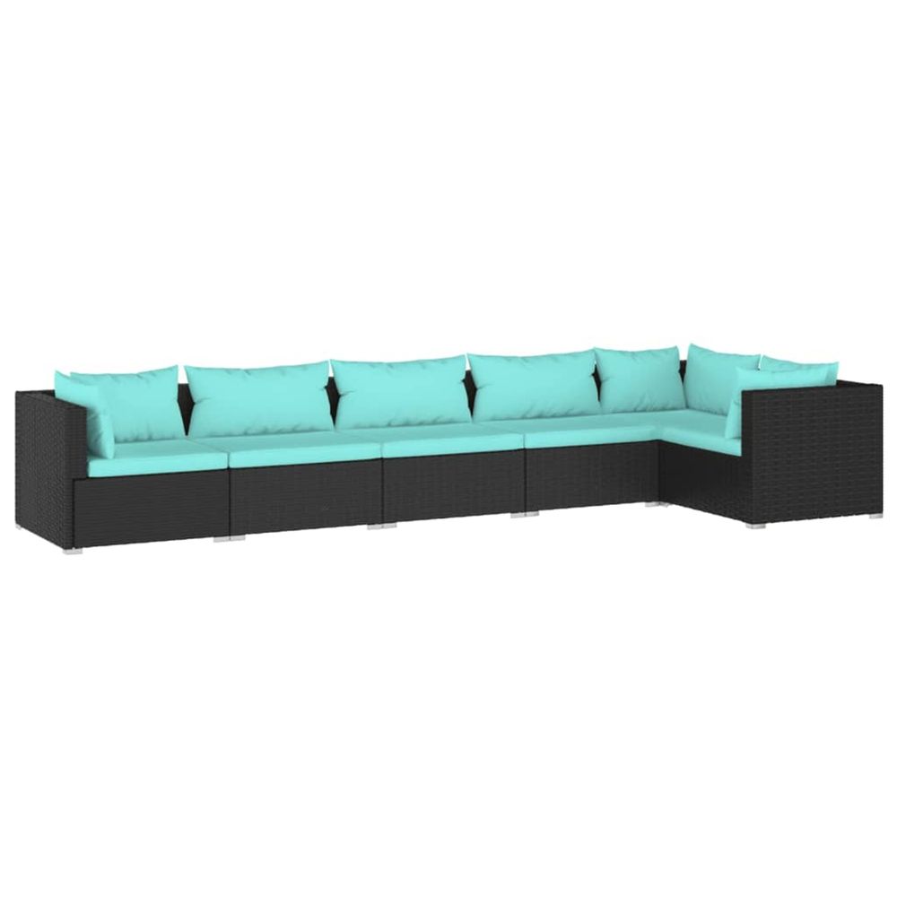 Salon de jardin 6 pcs avec coussins résine tressée noir