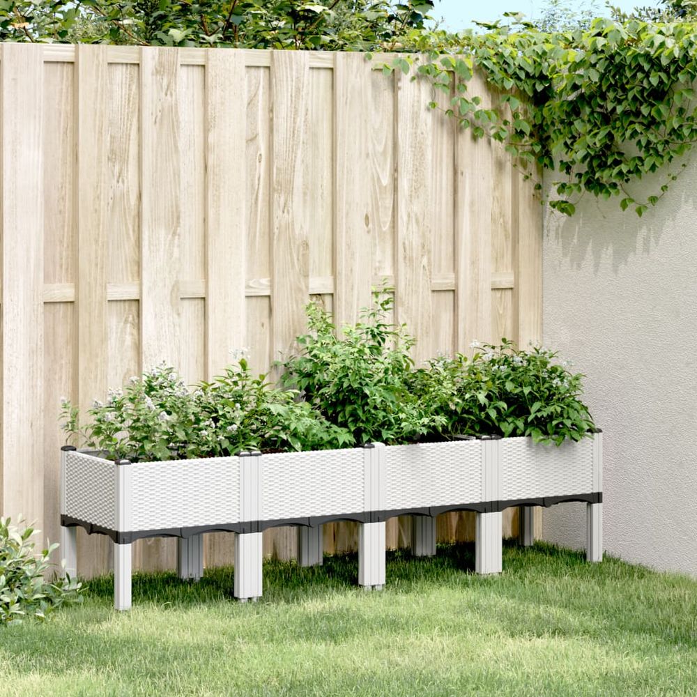 Jardinière surélevée xxl pp pour potager balcon 160x40x42 cm blanc