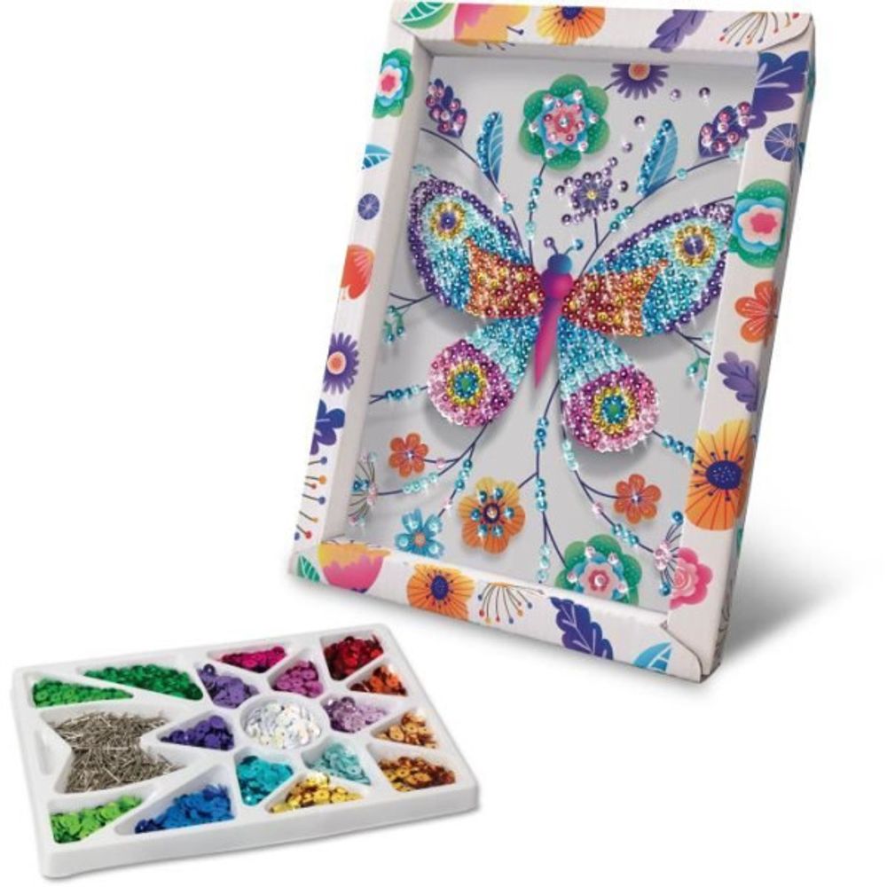Loisir créatif - papillons - illustration avec sequins - pour enfant - blanc