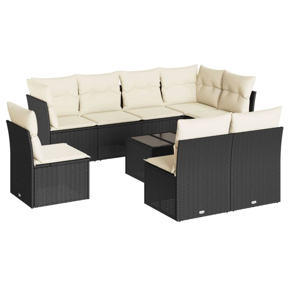 Salon de jardin 9 pcs avec coussins noir résine tressée