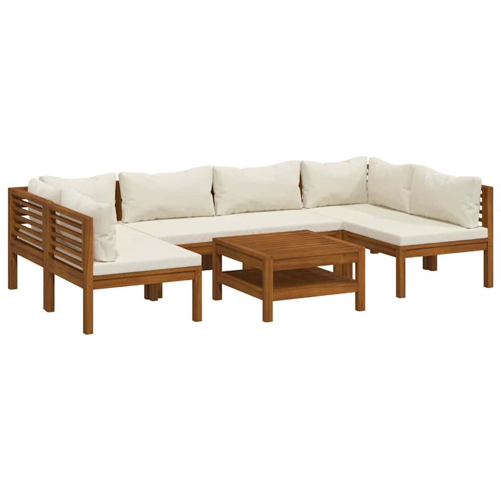 Salon de jardin 7 pcs avec coussin crème bois d'acacia solide