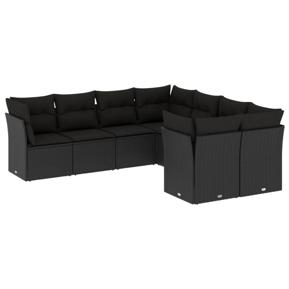 Salon de jardin 8 pcs avec coussins noir résine tressée