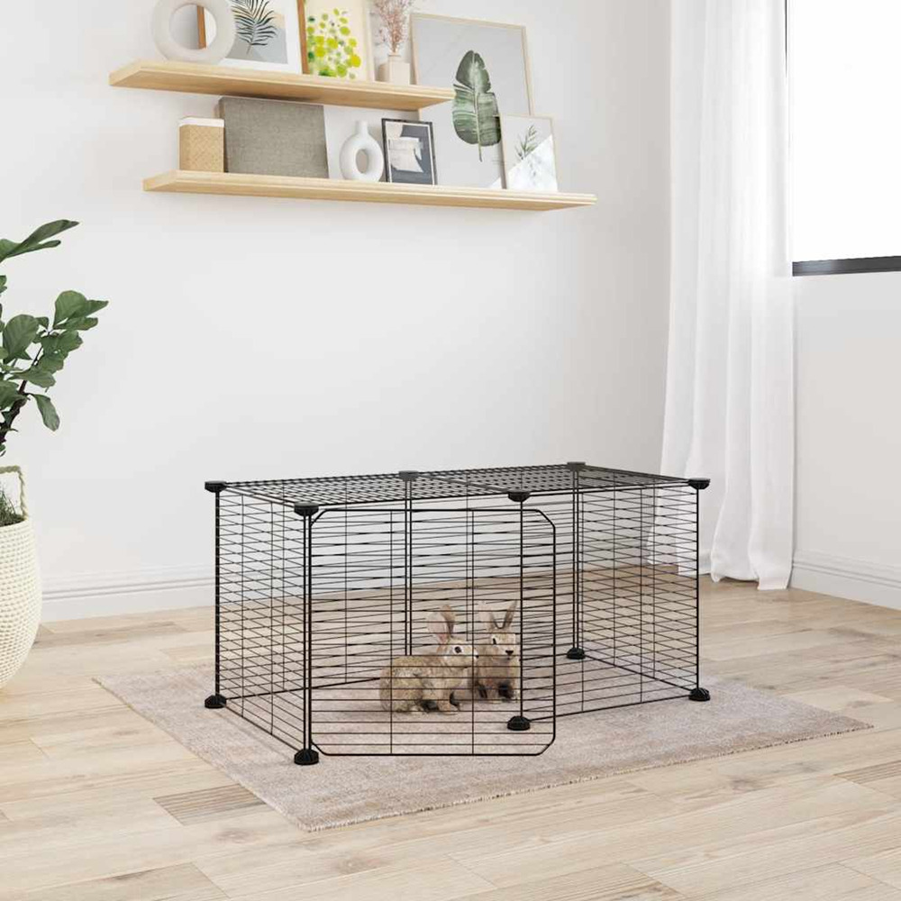 Cage animaux de compagnie à 8 panneaux et porte noir 35x35 cm
