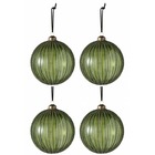 Boite de 4 boules de noel lignes perles verre vert/or large