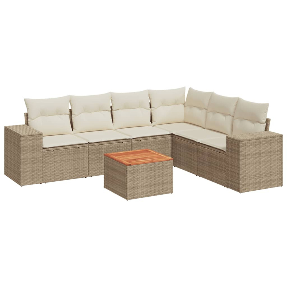 Salon de jardin avec coussins 7 pcs beige résine tressée