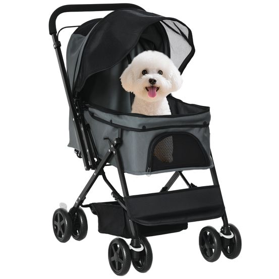 Poussette chien pliable acier tissu oxford guidon réversible fenêtre filet 76x52x95cm gris