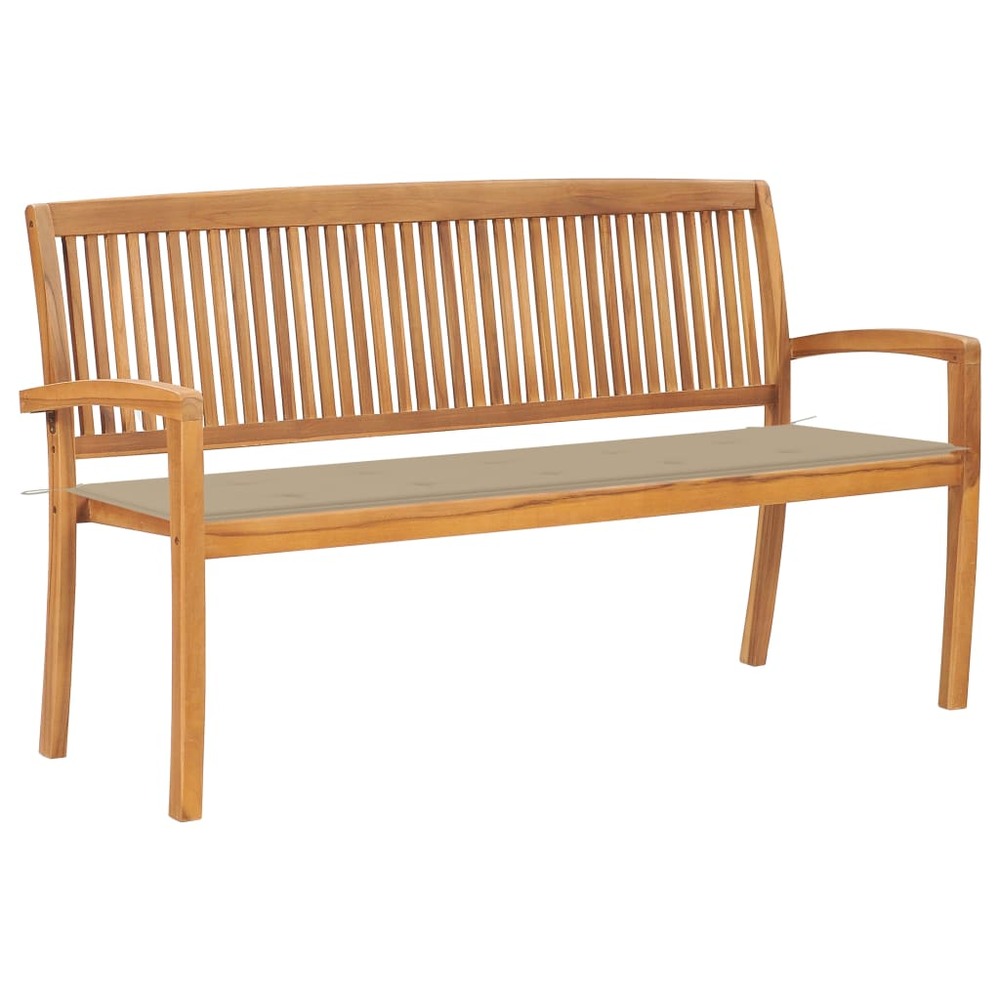 Banc de jardin meuble de patio d'extérieur terrasse empilable et coussin 159 cm bois de teck massif