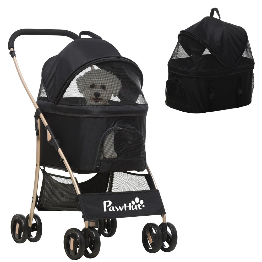 Poussette 2 en 1 acier oxford pour petit chien pliable noir 82x50x98cm