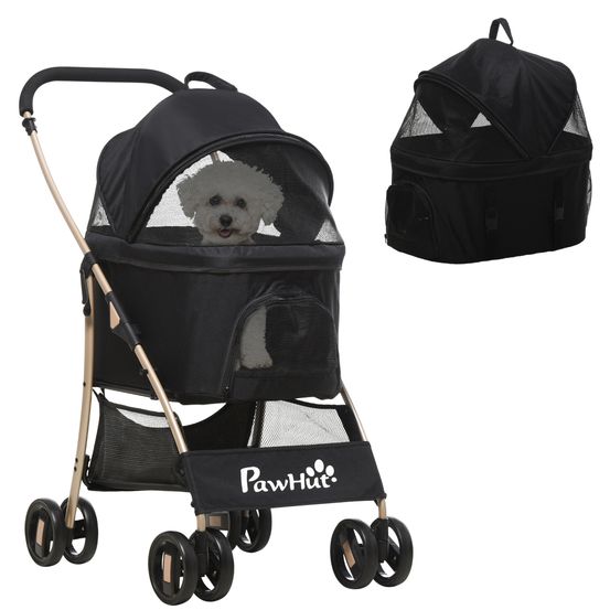 Poussette 2 en 1 acier oxford pour petit chien pliable noir 82x50x98cm