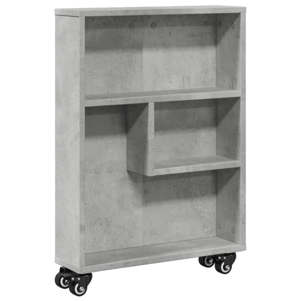 Chariot de rangement étroit gris béton bois d'ingénierie