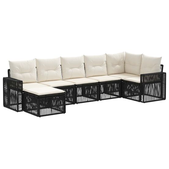 Ensemble de canapé de jardin 7 pc noir et blanc crème polyrotin