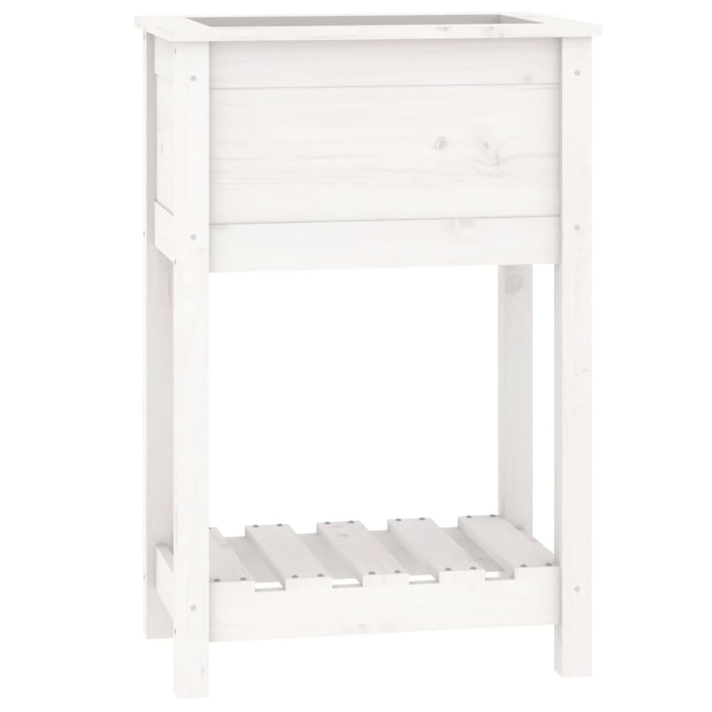 Jardinière d'extérieur avec étagère blanc 54x34,5x81 cm bois massif de pin