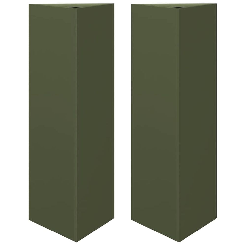 Jardinières 2 pcs vert olive triangulaire 30x26x75 cm acier