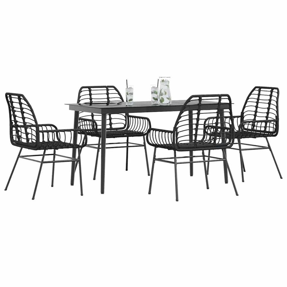 Ensemble à manger de jardin 5 pcs noir résine tressée verre
