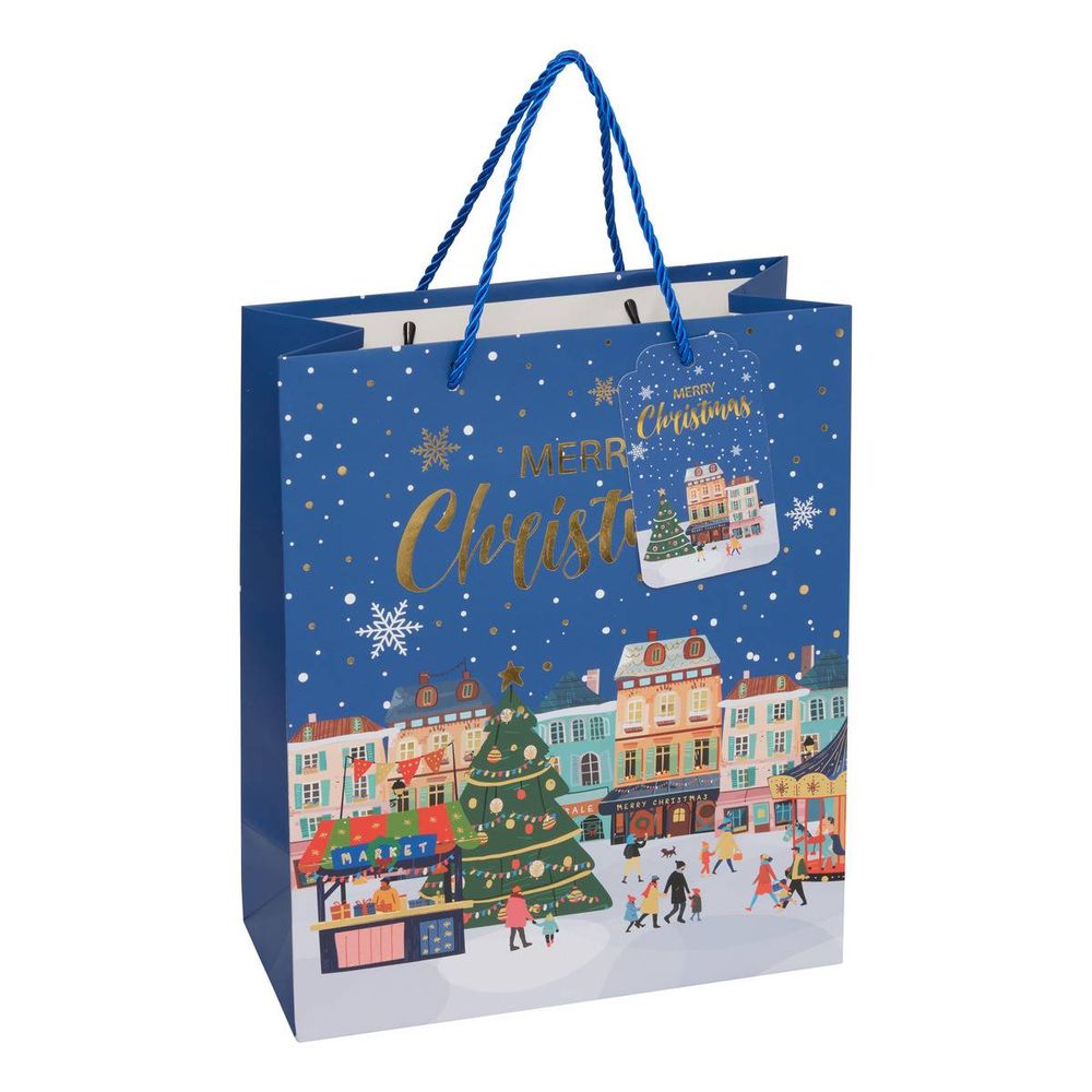 Sac cadeau motif ville joyeux noël moyen modèle