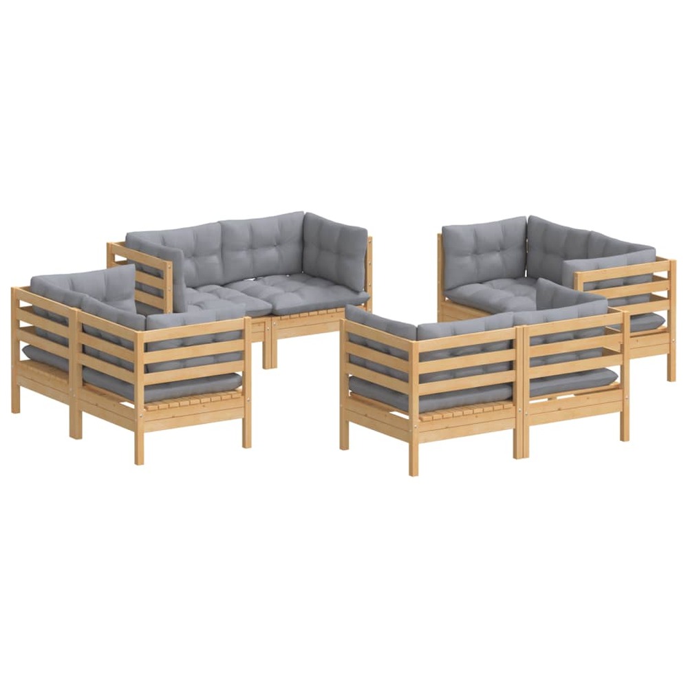 Salon de jardin meuble d'extérieur ensemble de mobilier 8 pièces avec coussins gris bois de pin