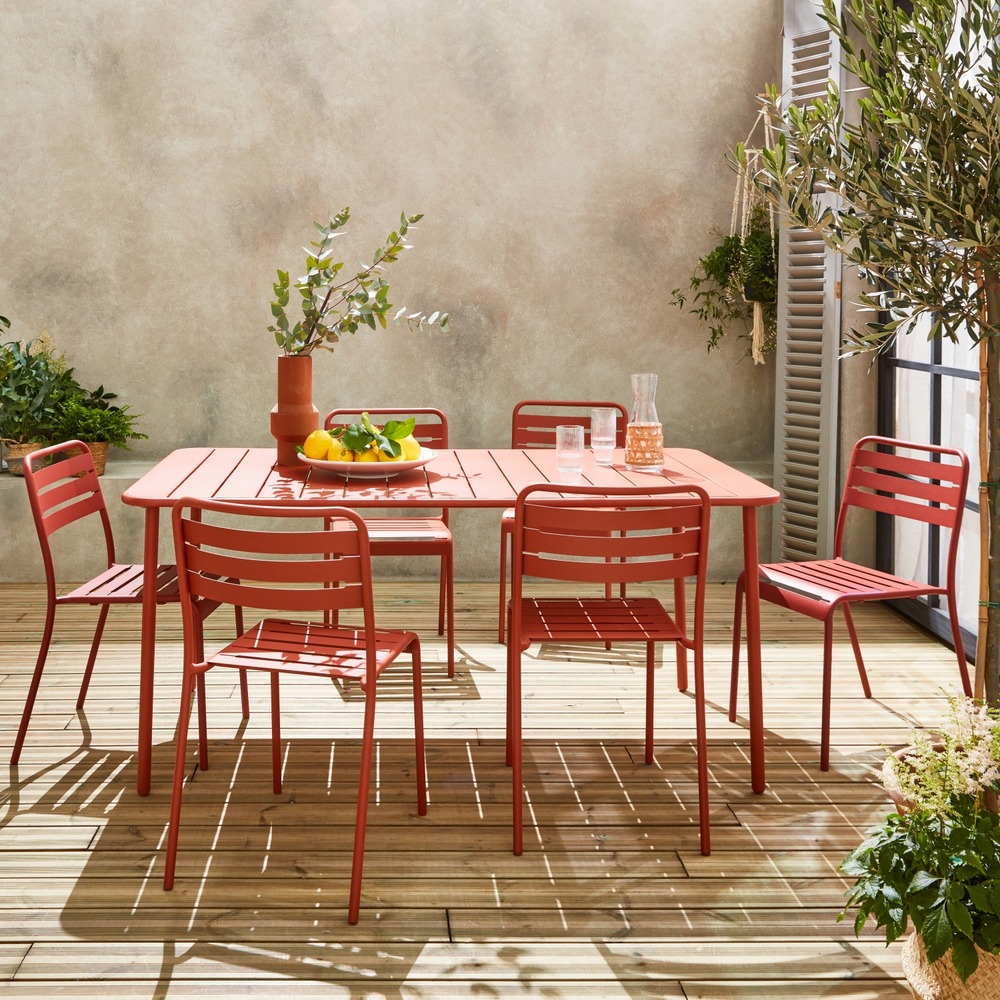 Table de jardin en métal terracotta amélia + 6 chaises