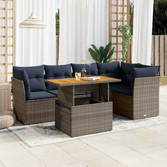 Salon de jardin 6 pcs avec coussins gris résine tressée