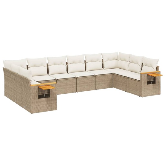Salon de jardin avec coussins 10 pcs beige résine tressée