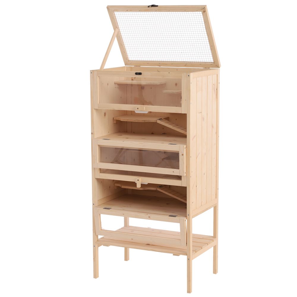 Cage hamsters en bois pour petits rongeurs multi-niveaux 60x40x120cm beige