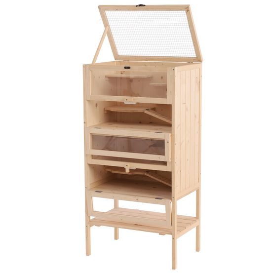 Cage hamsters en bois pour petits rongeurs multi-niveaux 60x40x120cm beige