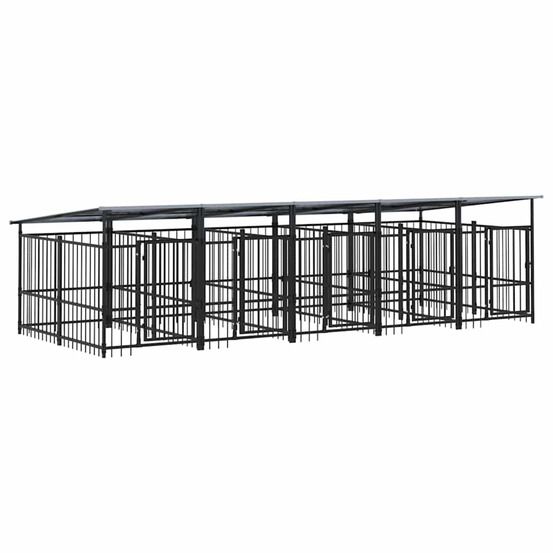 Chenil d'extérieur avec toit pour chiens acier 9,38 m²