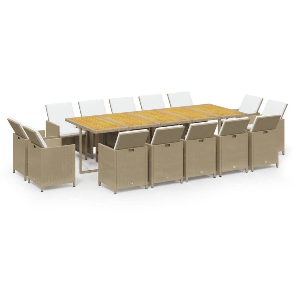 Ensemble à dîner de jardin coussins 15 pcs résine tressée beige