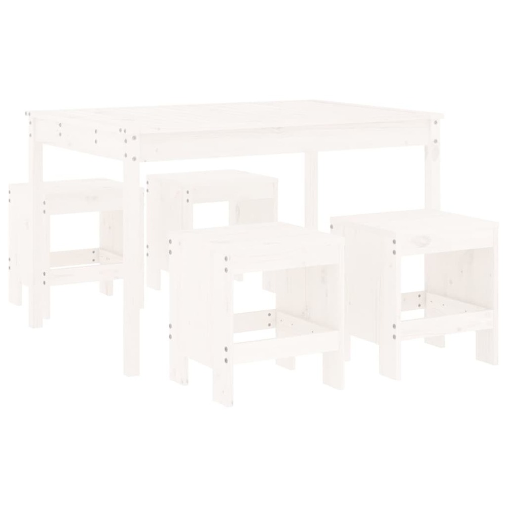 Ensemble à manger de jardin 5pcs blanc bois massif de pin