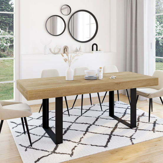 Table à manger extensible rectangle phoenix 4-8 personnes bois et noir 160-200 cm