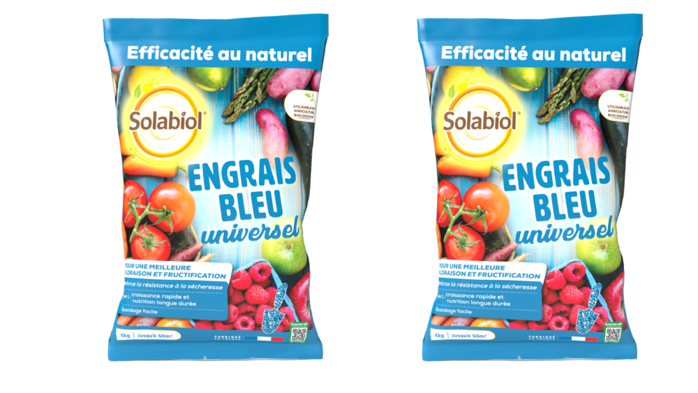 Solabiol engrais bleu universel - 2x4kg - jusqu'à 100m² - croissance rapide & nutrition longue durée - renforce la résistance