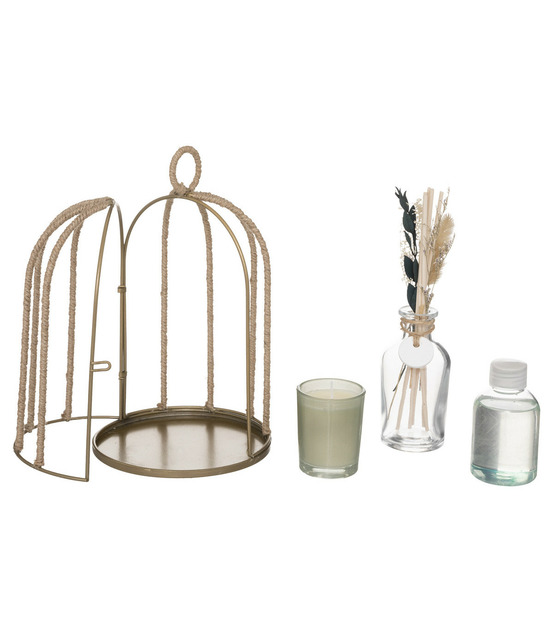 Coffret cage en métal diffuseur de parfum fleur de jasmin et bougie