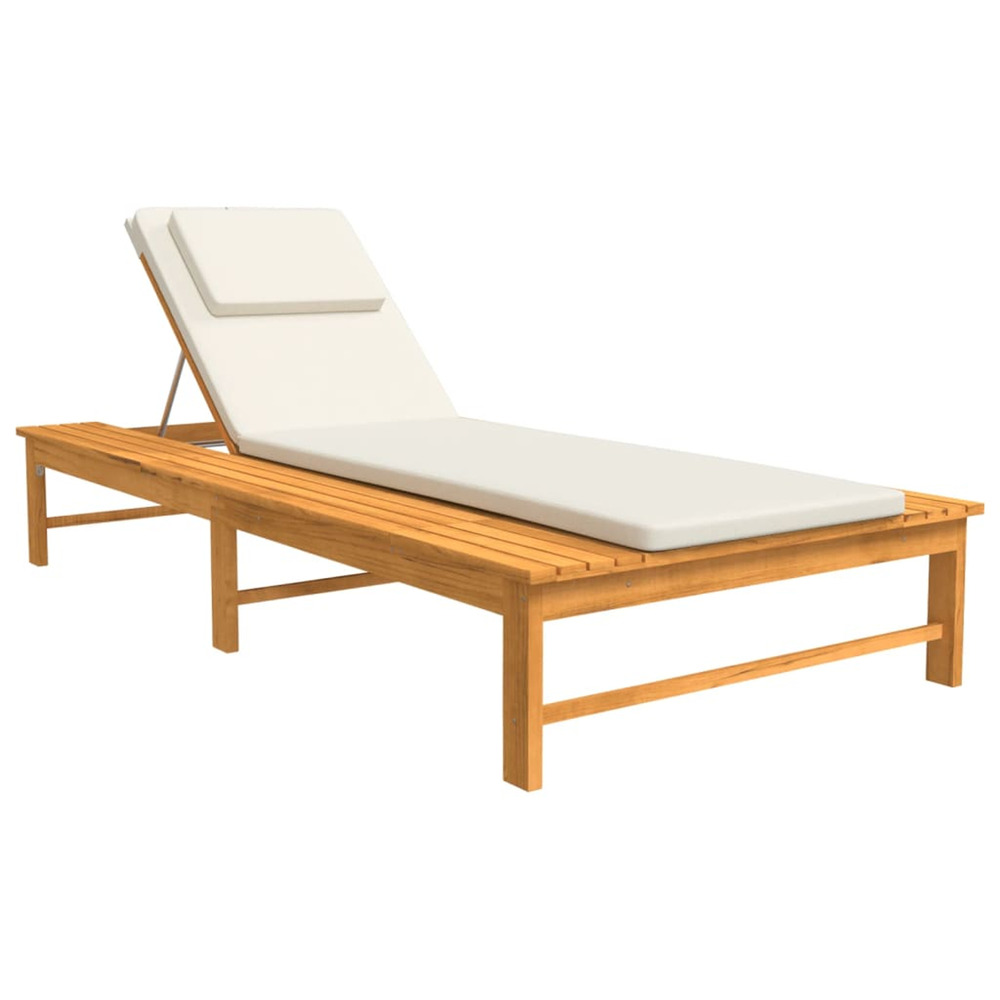 Chaise longue coussin/oreiller blanc crème bois massif acacia bain de soleil
