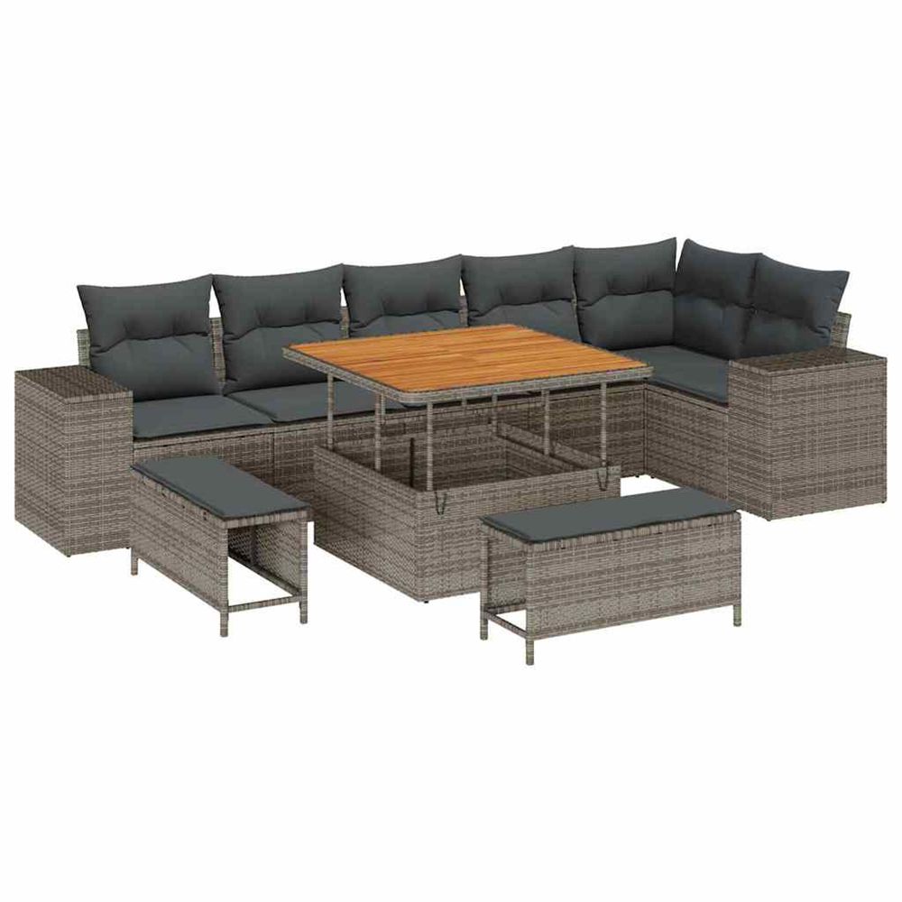 Ensemble de canapé de jardin 9 pc gris polyrotin