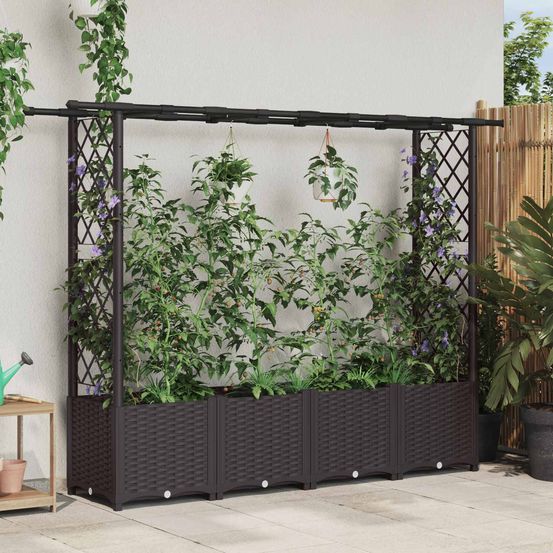 Jardinière surélevée treillis toit polypropylène extérieur plantes grimpantes 203x136cm marron