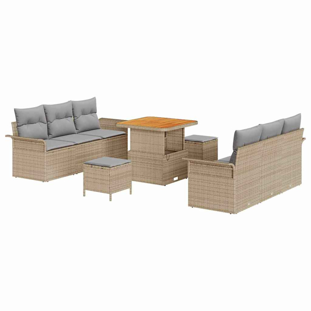 Ensemble de canapé de jardin 9 pcs beige et gris clair