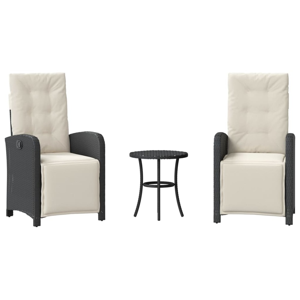 Ensemble de bistro 3 pcs avec coussins noir résine tressée