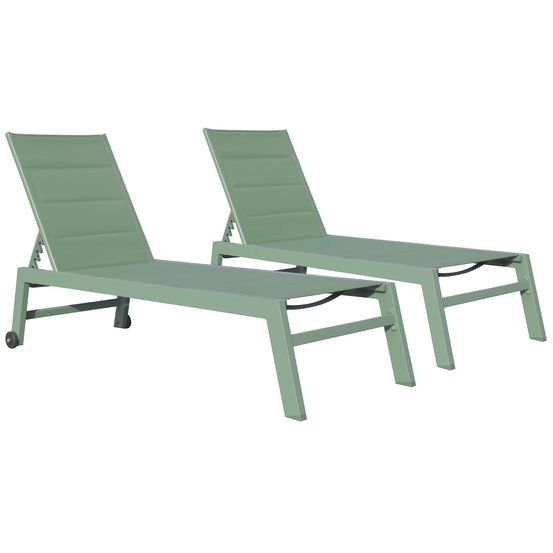 Lot de 2 bains de soleil barbados en textilène vert sauge - aluminium vert sauge