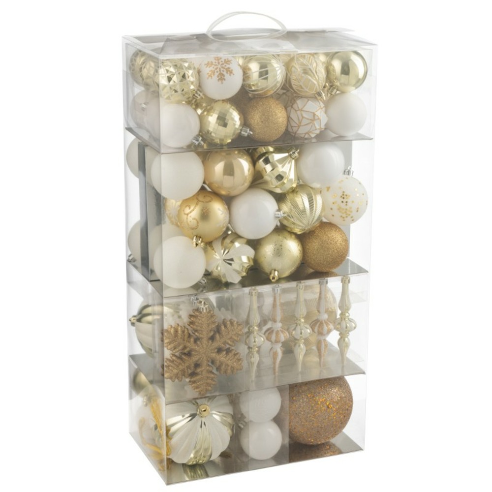 Boite de 80 décorations de noël en plastique blanc 30x18x58 cm