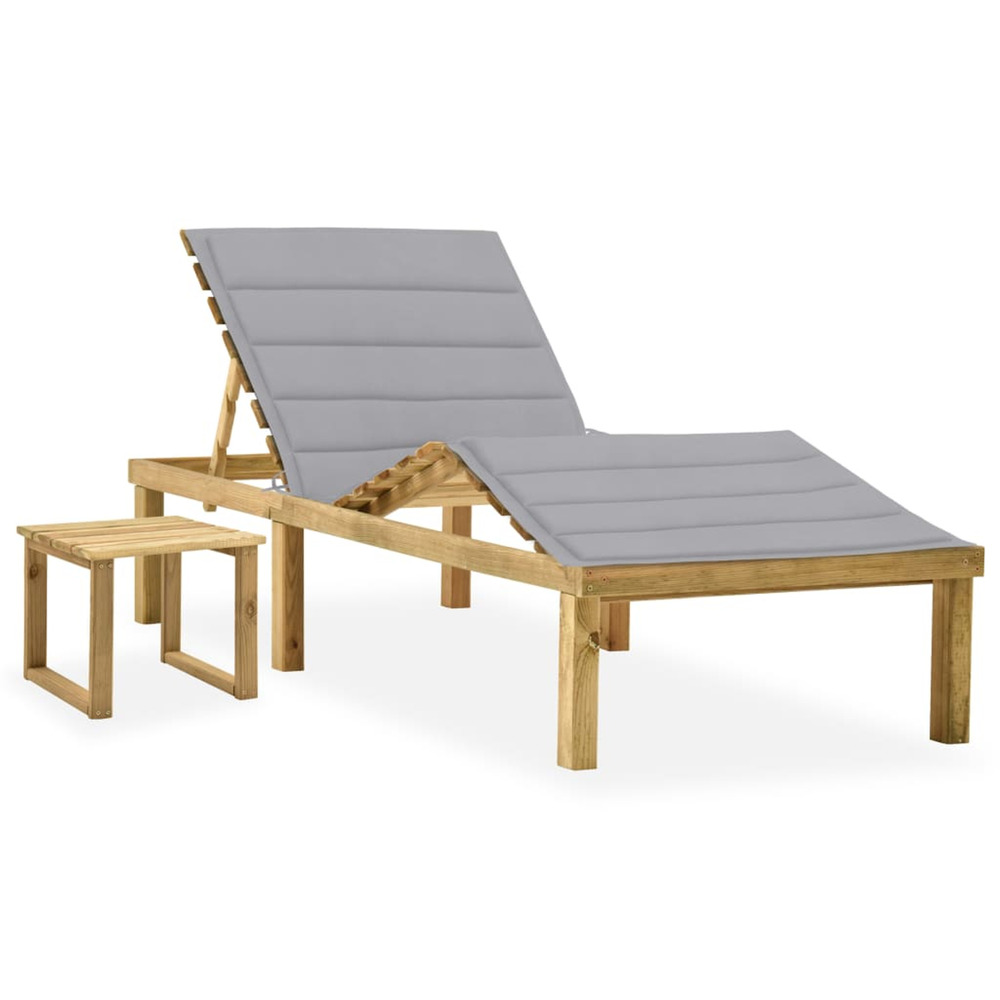 Chaise longue de jardin avec table et coussin pin imprégné bain de soleil