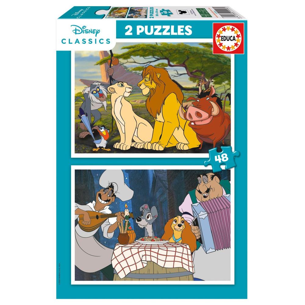 Puzzle 2 x 48 - animaux de disney