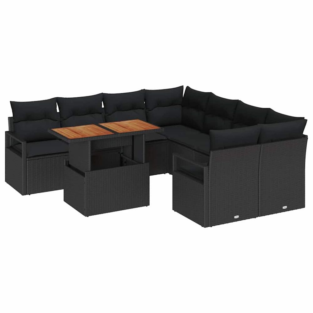 Ensemble de canapé de jardin 9 pc noir poly rotin